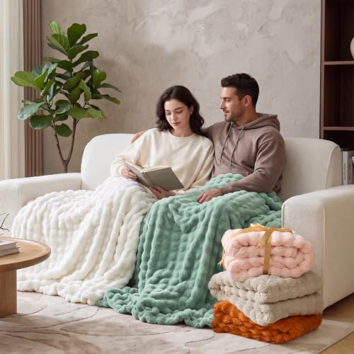 Image of BEDELITE Beige Linen 3D Fleece Bubble Throw Blanket for Couch, 50x60 Inches