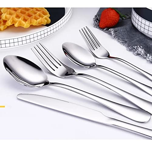 Image of aDai Combo Set of 40 Premium Silver Cutlery - Stainless Steel Luxury Dinnerware Tableware - Round Edge Serving Spoon Fork Knife - Reusable Mirror Finish for Home Kitchen Dining Table and Gift
