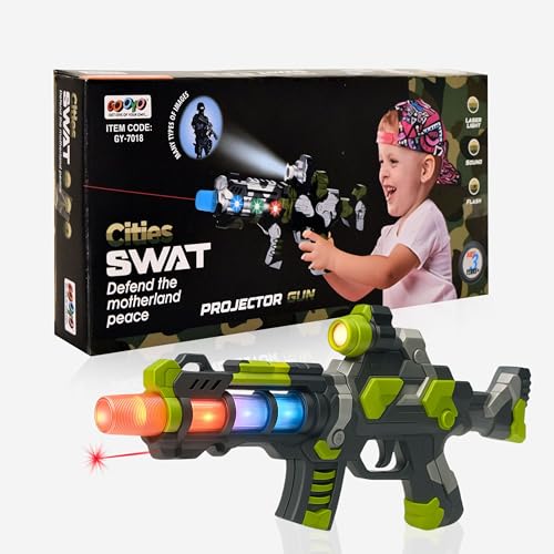 Image of Gooyo GY-7037 Projector Toy Gun with 3D Multi Projections, Vibrant Light & Sound Effects | Toy Gun for Kids | Musical Toy Gun | Multi Color | 3xAA Battery (Not Included)