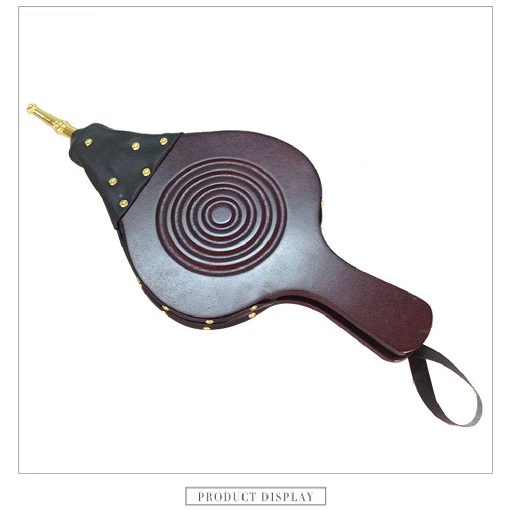 Soffietti da camino, Soffietto for camino Soffiatore in legno Soffietto for camino Ugello in fusione con cinturino in pelle appeso, Soffiatore d'aria 45x19,5 cm