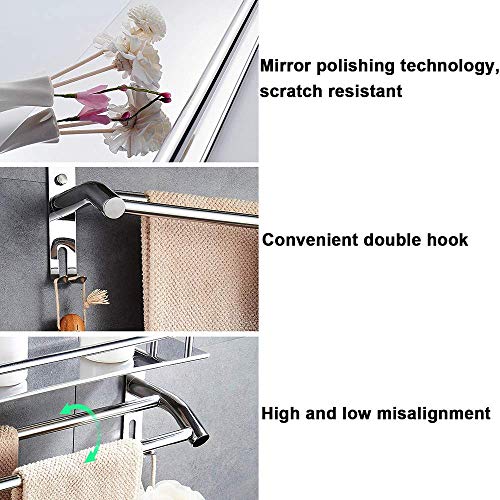 Toallero doble plegable de pared con estante y rieles adicionales de 50cm 4