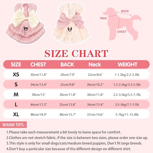 Yaopelky Hund Prinzessin Kleid für kleine Hunde Katze Schleife Kleid mit D-Ring Hund Mädchen Hochzeit Kleidung niedlichen Welpen Tutu Rock Doggy Sommer Kostüm,Größe S(3.3-2.5kg),Rosa