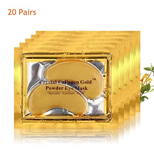 Dancay 20 pairs of Crystal Collagen Under Eye Treatment Mask Pads/Patches, 24K Gold Powder Infused For Anti-Aging & Moisturizing, Reduces Dark Circles, Puffiness, Wrinkles With Pocket Instruction