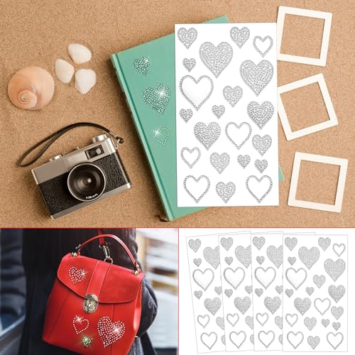Image of Epakh 84 Glitter Bling Rhinestone Sticker, Heart, Silver | Self Adhesive Gem Stickers for Phone Laptop Car Face Makeup, Sparkly Crystal Rhinestone Decals for Gifts Craft Projects