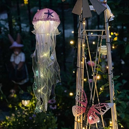 Image of Jellyfish Lamp Led Lantern Decorations for Nursery Birthday Gift | Ocean Theme Decor | Purple Hanging Jelly Fish Light for Bedroom Little Mermaid Birthday Party Baby Shower