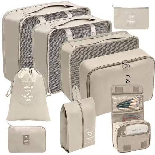 Lostrain - Lostrain Packing Cubes, 9 Set Travel Organizer for Carry on Suitcases Luggage Clothes Large Storage Waterproof with Toiletry Bag, Shoes Bag, Underwear Bag
