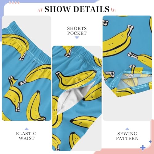 Banana Cartoon Blue Prints Pajama Pants Lounge Sleep Pants Elastic Waist Long Pajama Bottoms with Pockets for 6-14 Years4