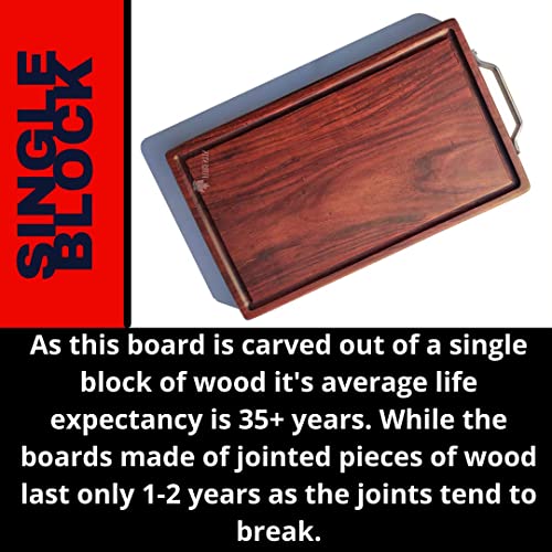 Image of Single Block Rosewood Chopping Board, Food Safe, Processed and Seasoned with Food Grade Mineral Oils, One Piece (17x10 Inches) (Rosewood XL)