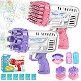 EUOCENK 2-Pack Mini Bubble Machine Gun, 36 Holes Bubble Bazooka Gun Toy Blaster for Toddlers 3+ & Kids, Bazooka Bubble Gun with Bubble Solution for Outdoor, Party, Birthday, Wedding (Pink & Purple)