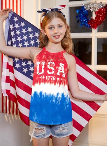 Image of BesserBay Girls Summer Back Button Halter Neck Tank Top Cold Shoulder Casual Blouse Pleated Sleeveless Shirts 5-14 Years