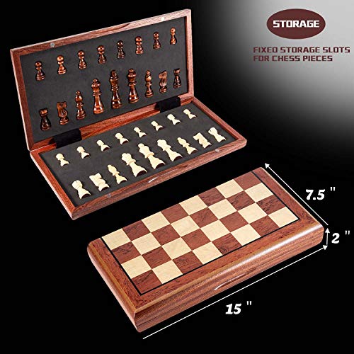 AMEROUS Juego de Ajedrez Magnético de Madera 15'' Plegable miniatura 3