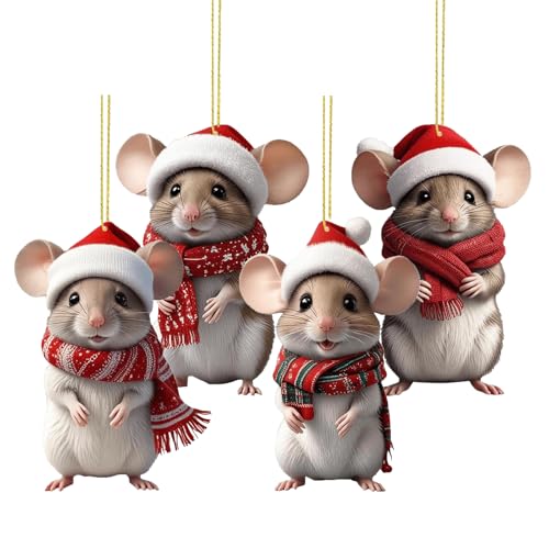 Lustiger Christbaumschmuck 29 4PCS Weihnachtsmäuse Deko – Acryl Weihnachtsschmuck, Weihnachten...