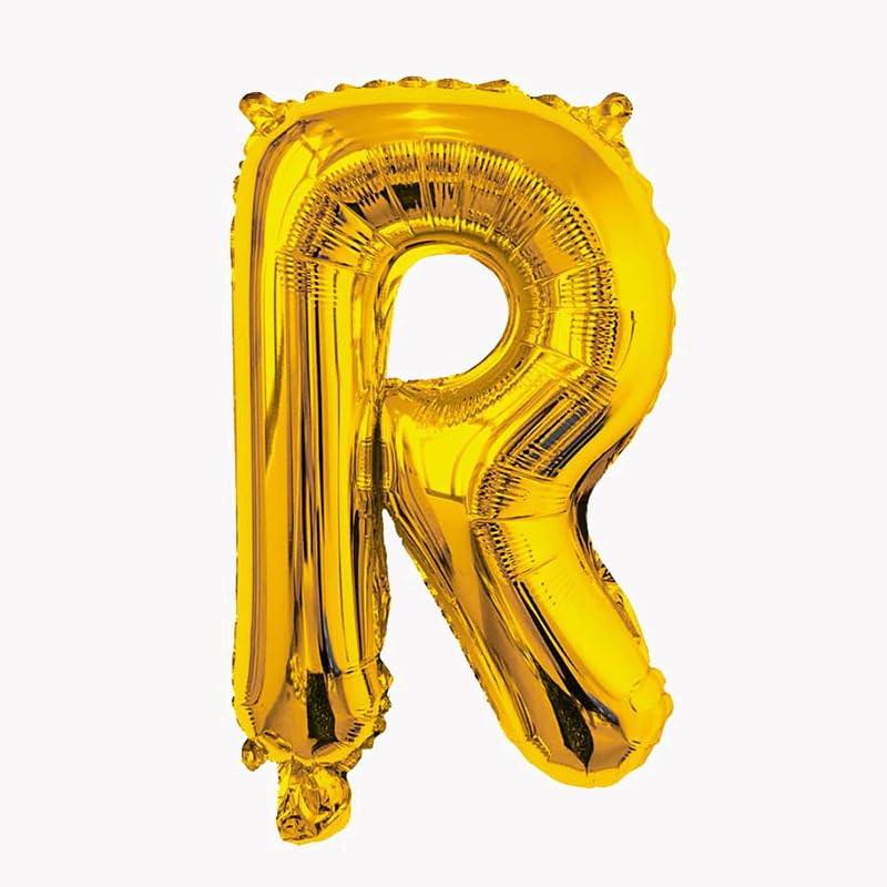 40 cm gold foil balloon in the shape of the letter R suitable for helium filling