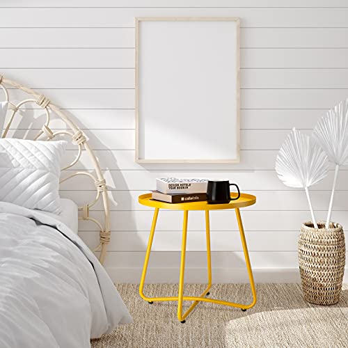 Danpinera Outdoor Side Tables, Anti-Rust Metal Outdoor End Table, Small Patio Table Round End Table Outdoor Table For Garden Balcony Yard Porch Patio Lawn Bright Yellow #TOP4