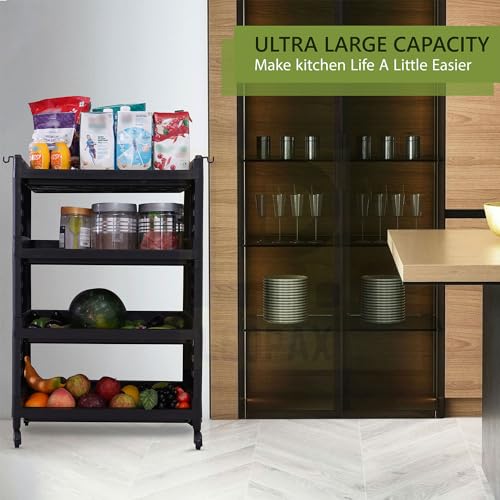 Image of LEOPAX 4 Layers Plastic Rolling Storage Rack | Multipurpose Stackable Storage Rack with Wheels for Kitchen Laundry Room Bathroom Office Home - Black (50 x 30 x 75cm)