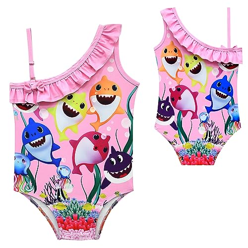 Kids Girls Swimwear,1/2 Piece Swimwear Set 2-9Years Off Shoulder Bikini Set 3D Printing Cute Sharks Bathing Suits for Girls