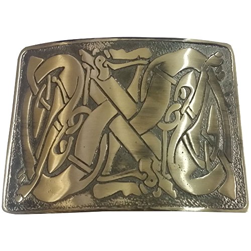 AAR SCOTTISH CELTIC KILT BELT BUCKLE DRAGON BRASS ANTIQUE FINISH