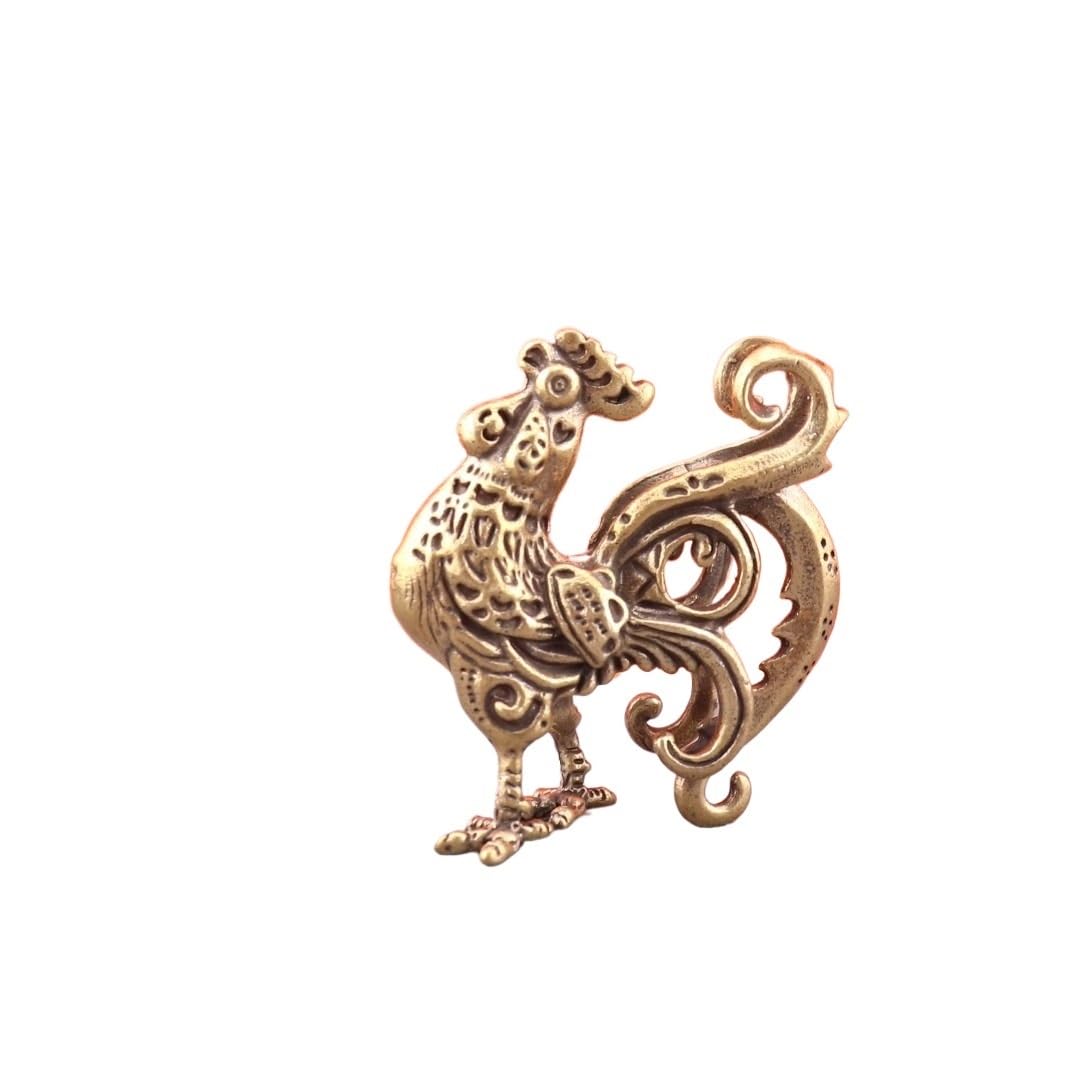 Huffa Brass Pure Rooster Statue Long-Tailed Zodiac Tea Pet Decoration
