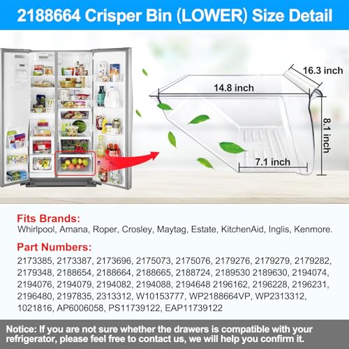 Image of [2 Pack] Upgraded 2188656 Fridge Crisper Drawer Humidity Control Drawer UPPER & 2188664 Crisper Bin LOWER for Whirlpool Fridge Crisper Drawer,Kenmore Whirlpool Refrigerator Drawer Replacement Parts