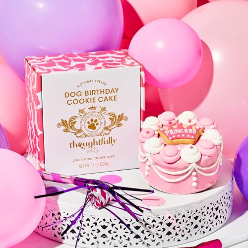 Image of Thoughtfully Pets, Pink Princess Dog Birthday Gourmet Mini Cookie Cake, Peanut Butter Flavored, Hand Decorated Hollow Biscuit Cake for Any Breed