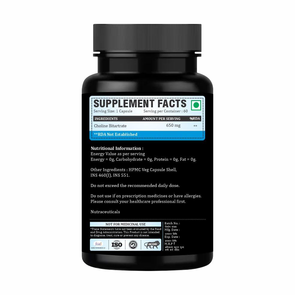 Adorreal Choline Bitartrate, Powerful Antioxidant, High Potency Formula, Supports Brain & Cognitive Health, 60 Capsules 1