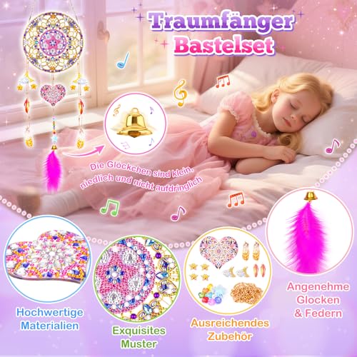 Mädchen Geschenke 6 7 8 9 10 11 Jahre Geschenkideen | Traumfänger Bastelset Basteln Mädchen 6 8 10 Jahre Diamond Painting Kinder Dreamcatcher Spielzeug Maedchen 5-12 Jahre Kreativ Geburtstagsgeschenk