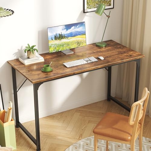 Huuger Computer Desk, 40 Inch Office Desk, Gaming Desk with Storage, Writing Desk Work Desk for Home Office, Study, Modern Simple Desk, Large Legroom, Metal Frame, Rustic Brown