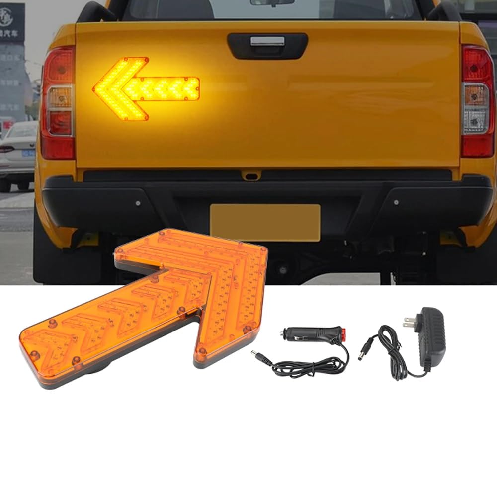 Luz LED de Señalización de Flecha Impermeable y Recargable para Vehículos de Construcción, Barredoras, Carros de Agua y Grúas.