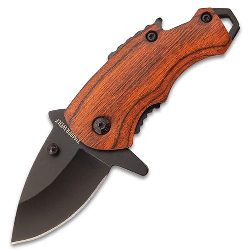 TIMBER WOLF Money Clip Pocket Knife - Stainless Steel Blade, Non-Reflective Finish, Pakkawood Handle Scales, Assisted Opening, Thumb Stud, Lanyard Hole, Must Have Everyday Carry - 2 1/2" Closed Length