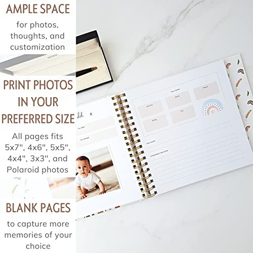 Baby Memory Book For Girl Or Boy - First 5 Years Unisex Boho Rainbow Keepsake Journal To Record Newborn 1St Milestones - Gender Neutral Photo Album Scrapbook For Baby Shower - Pregnant New Mother Gift #TOP5