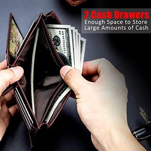 Wallet for Men Larger Capacity Genuine Leather Bifold with 16 Slots 1 ID Window RFID Blocking Pockets Small Credit Card Wallets2