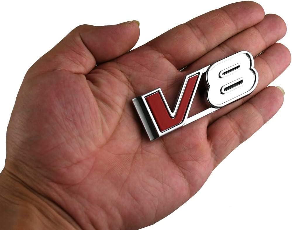 Image of 1x V8 Emblem 3D Badge Car Decal Nameplate Replacement for All Car Truck Canyon Colorad (Chrome /Red)