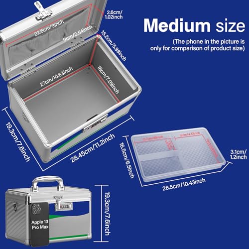 Image of Medicine Lock Box with Combination Lock - 11.2 x 7.6 x 7.6 Inches - First Aid Safe Medication Storage Box, Medications and Personal Items, Safe Boxes for Home and Outdoor - Silver
