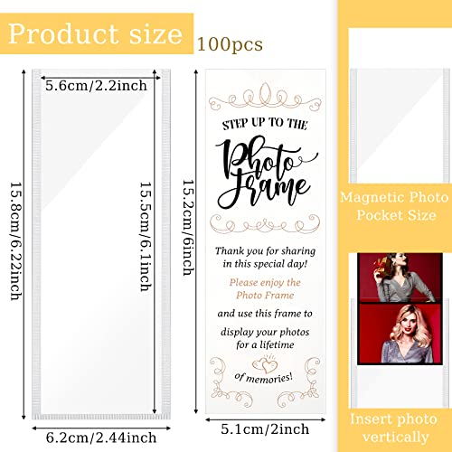 100 Pcs Magnetic Photo Booth Frame Flexible Magnetic Picture Frame with Inserts for 2" x 6" PVC Holder Magnet Photo Sleeves for Refrigerator Wedding Grad Party Baby Shower Picture Booth, Vertical