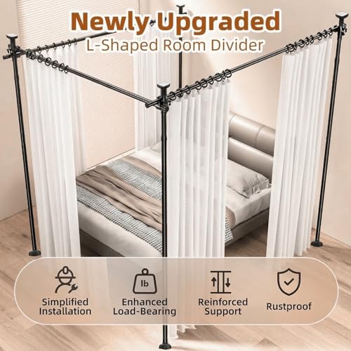 Image of Room Divider Curtain Rod for Wide Space Room Separation,4-10ft(H) 28-209inch(W) Wall Divider for Room Separation, Heavy Duty Room Partition Separator, Adjustable Folding Privacy Screens,Black