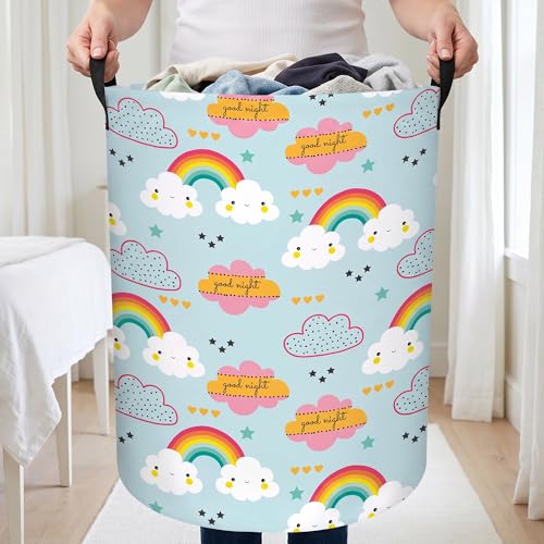 Image of Rainbow Laundry Hamper - Stylish Nursery Hamper for Girls, Large Capacity & Collapsible Design, Perfect for Kids Room Decor, Toy Storage, and Baby Girl Gifts (B)