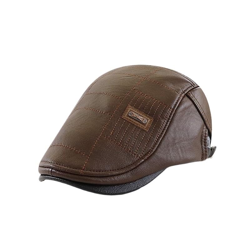 Casquette bec de canard en simili cuir et doublure peluche - Design minimaliste noir