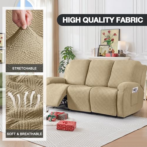 Image of Timeles Recliner Covers for 3 Seater Reclining Couch Covers Sofa Slipcover Furniture Protector for Dogs and Pets Stretch Soft Washable (Three-Seater, Khaki)