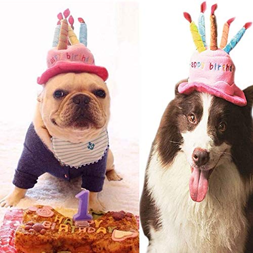 Cute Adorable Dog Cat Birthday Cake Hat Pet Cap Headwear Hat With 5 Color Candles Design Party Custom Accessory (One Size Fits Most) (Blue) #TOP3
