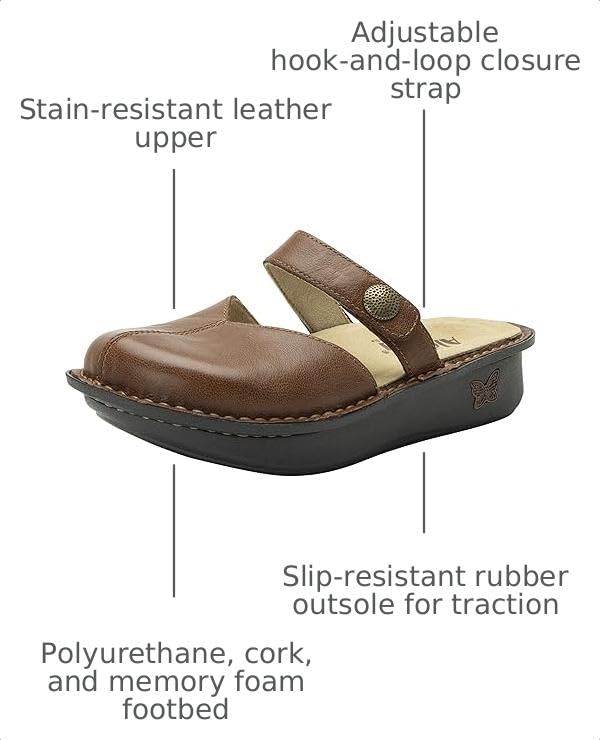 Image of Alegria Women Kamila - Timeless Comfort, Arch Support and Style for Everyday Elegance - Nursing and Healthcare Professionals Slip-Resistant Mules - Open Back Leather Comfort Walking Clog Shoes