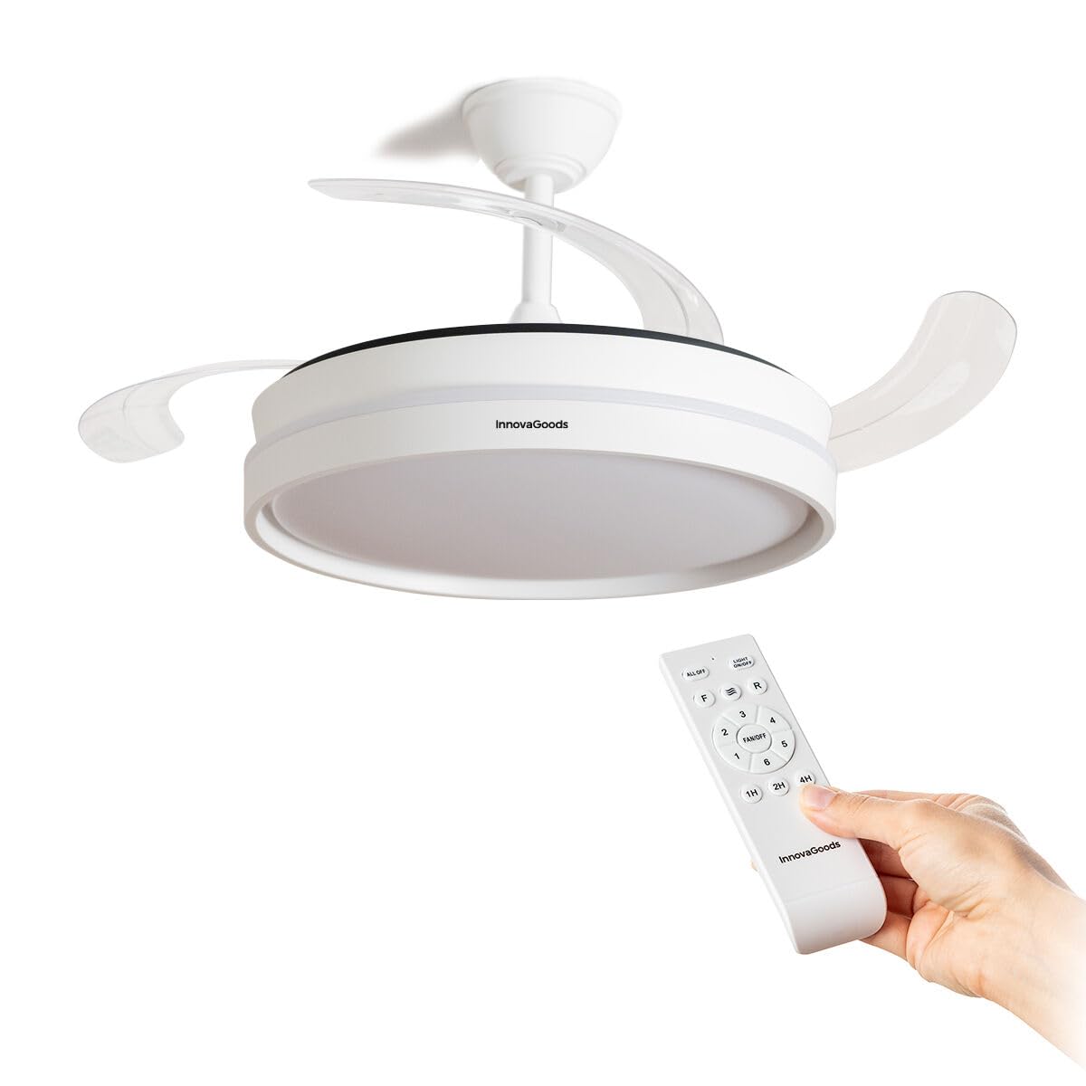 InnovaGoods Ventilatore da Soffitto con Luce LED e 4 Pale Retrattili Keteez Bianco 72 W Ø49-104 cm