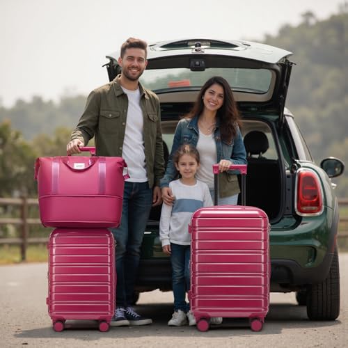 Image of LARVENDER 5 Piece Hardside Expandable Luggage Sets with Wheels Lock, Lightweight PC+ABS Rolling Hardside Suitcase for Women and Men,Glossy Very Berry
