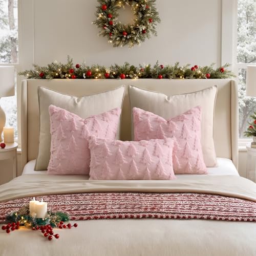 Image of MIULEE Christmas Throw Pillow Covers Pink Set of 2 18x18