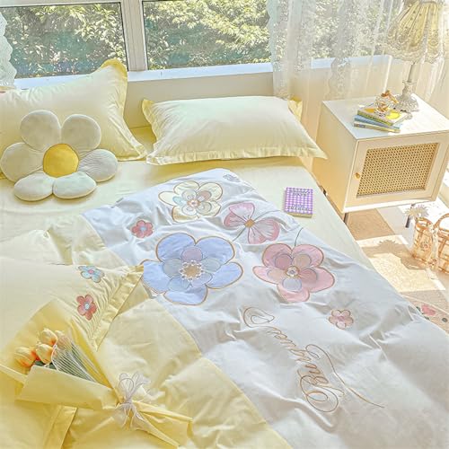 Housse de couette brodée florale ensemble de literie coton vert