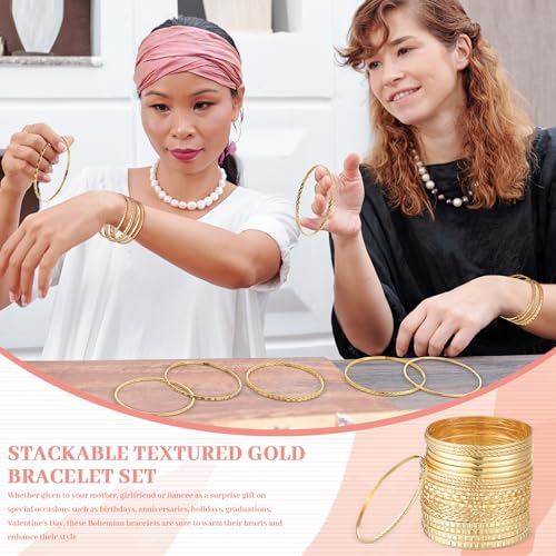 Image of Ecation 24 Pcs Gold Bangle Set for Women 2.6 Inch Stackable Indian Bracelet