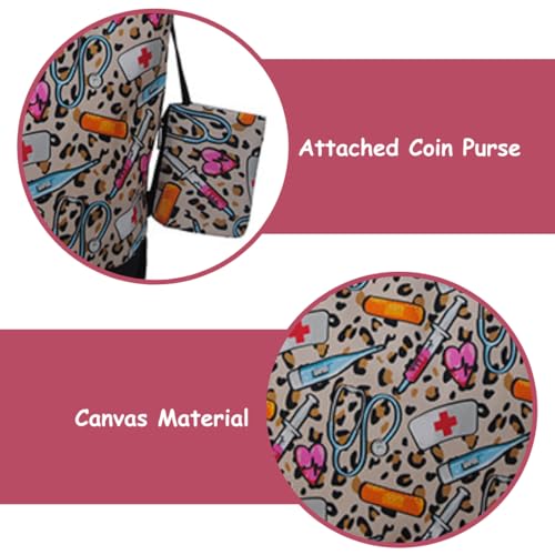 Image of NGIL Medium Top Zipper Closure Canvas Tote Bag with Attached Matching Coin Purse For Moms and Nurses