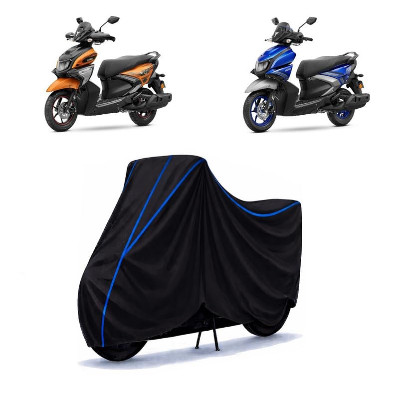 Image of Scooty Cover Water Resistant for Ray ZR 125 BS6 | Universal Scooter & Bike Cover | Heavy Duty UV Dust, Rain & Scratch Protection | Elastic Fit All Weather Indoor Outdoor | Black with Blue Piping