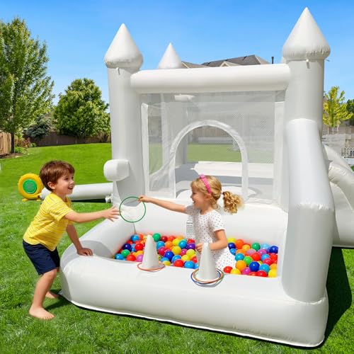 White Bounce House,Indoor Bounce House Kids 3-6 with Ball Pit & Slide,7 in 1 Inflatable Jumping Bouncy Castle with Blower for Birthday Party, Wedding, Backyard - Image 7