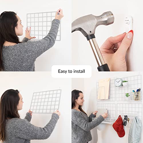 1er-Pack Wandgitter | Deko für Heim, Büro, Küche zum Aufhängen | Mesh-Stauraum-Organizer & Bilderrahmen | Gitter Pinnwand | Memo- & Fotowand | Wand-Display | Metall & Weiß