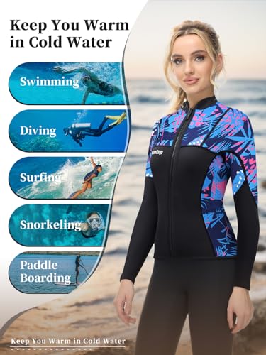 Owntop Wetsuit Tops | Women & Men | 2MM Neoprene Long Sleeve | Flexible & Comfort | YKK Front Zip | Surfing Diving Swimming - All Watersports miniatura 5